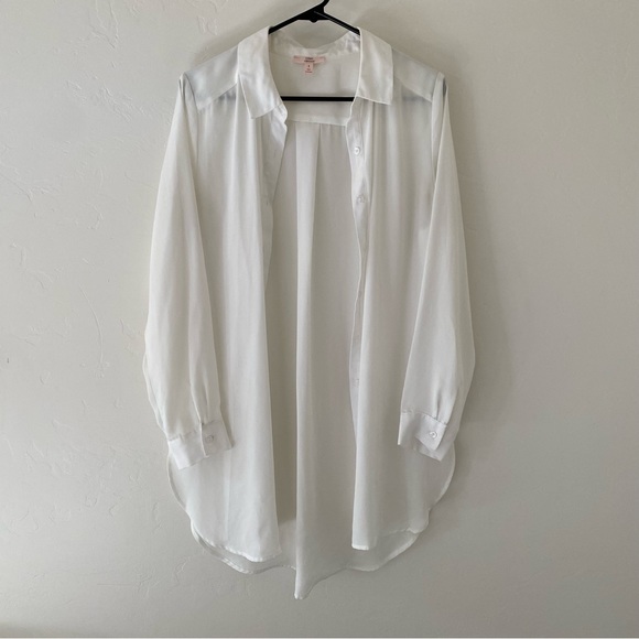 Como Vintage Sheer Long White Button Down Size Small - Picture 2 of 11